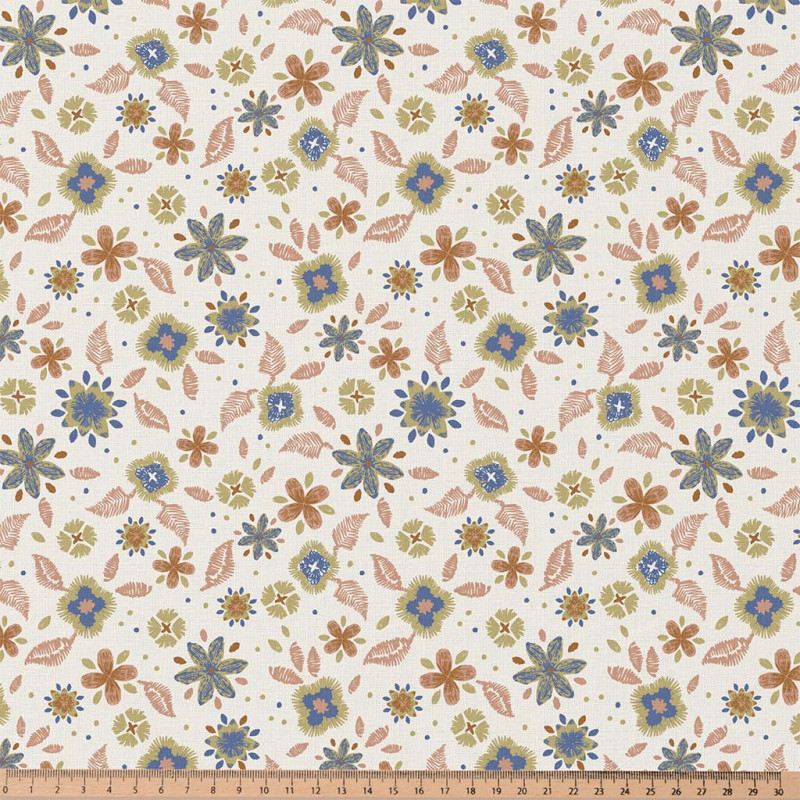 Printed Cotton ROZIA Ecru / Blue